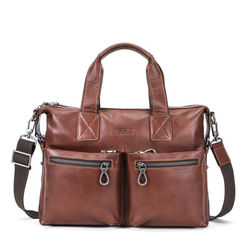 Computer Vegetable Tanned Leather Portable Briefcase Casual Leather Men's Bag