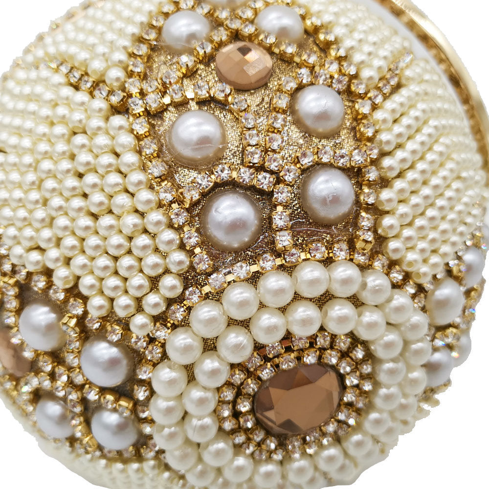 Plastic Round Pearl And Diamond Handbag