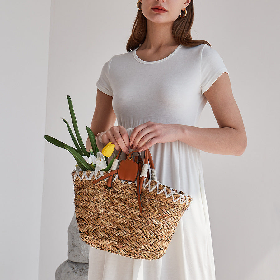 Sac de plage tissé populaire et mignon de grande capacité pour les vacances