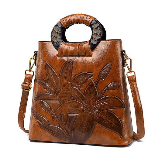 Bolso de mano de estilo étnico con flores grandes para mujer, moderno, de un solo hombro, portátil, diagonal, de gran capacidad