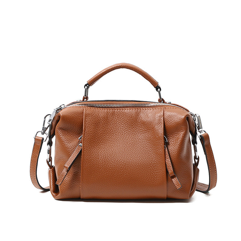 Sac messager simple en cuir de vachette à deux compartiments pour femme