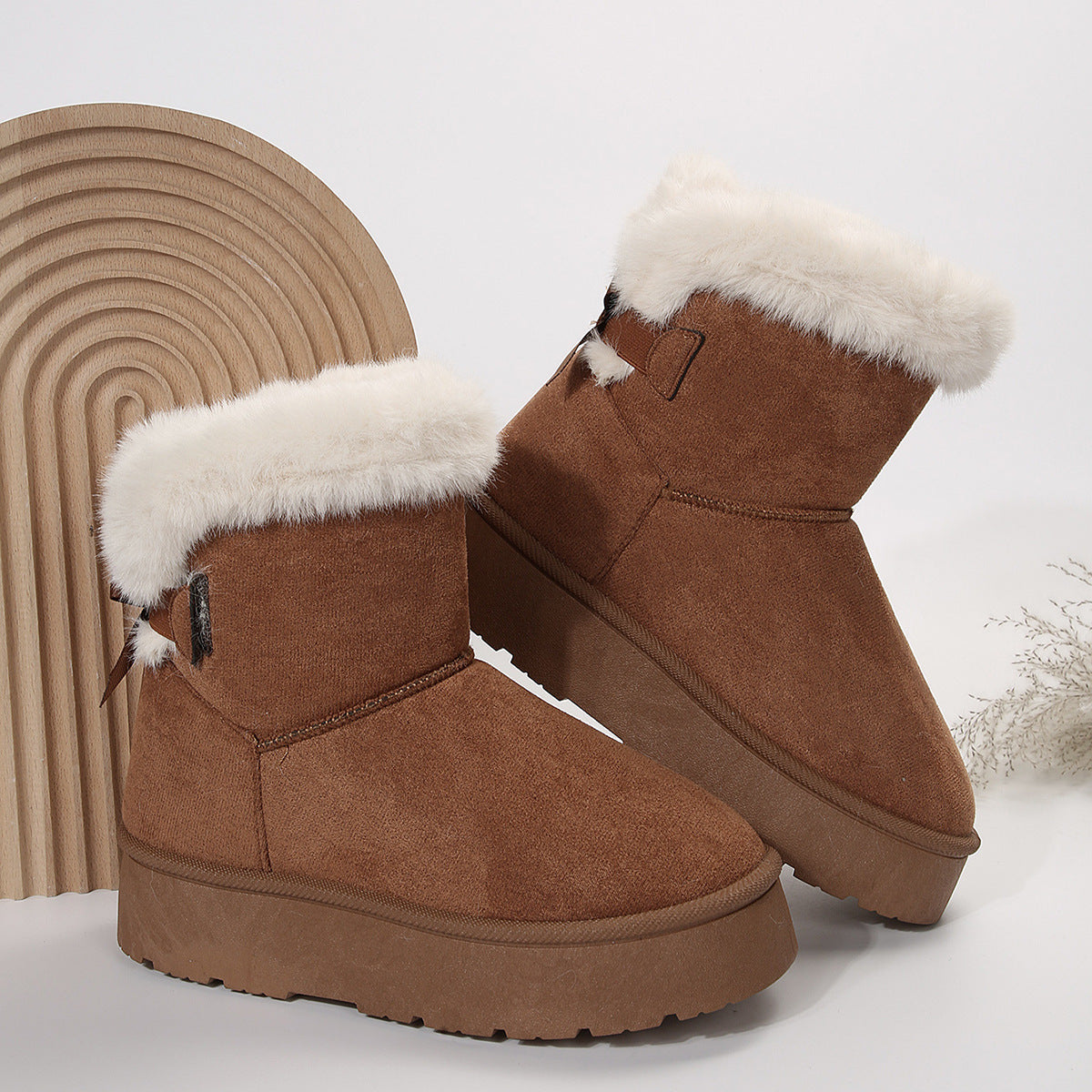 Nouvelles bottes de neige à nœud papillon hiver plus velours chaud bottines à semelles épaisses pour femmes simples chaussures de loisirs quotidiennes en coton