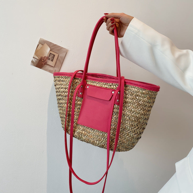 Bolso tejido con algas, foto de vacaciones en la playa, canasta de repollo, bolso de mujer