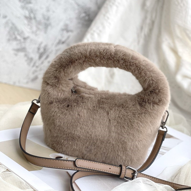 Women's Faux Fur Mink Plush Trapezoidal Wrist Bag