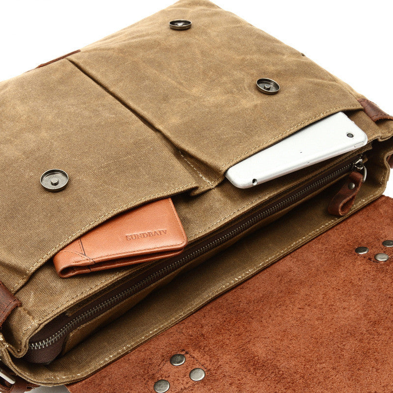 Men's Fashion Vintage Leather Canvas Laptop Bag