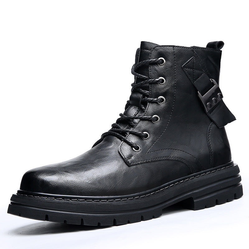 Botas casuales de piel de vaca para hombre, de otoño e invierno, con suela gruesa y punta redonda, cálidas