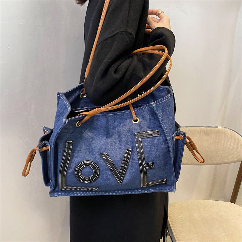 Handbag Simple Letters  One-shoulder  Bucket Bag