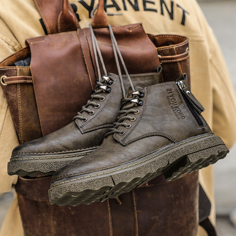 Botas de cuero para hombre, botas de trabajo británicas, impermeables