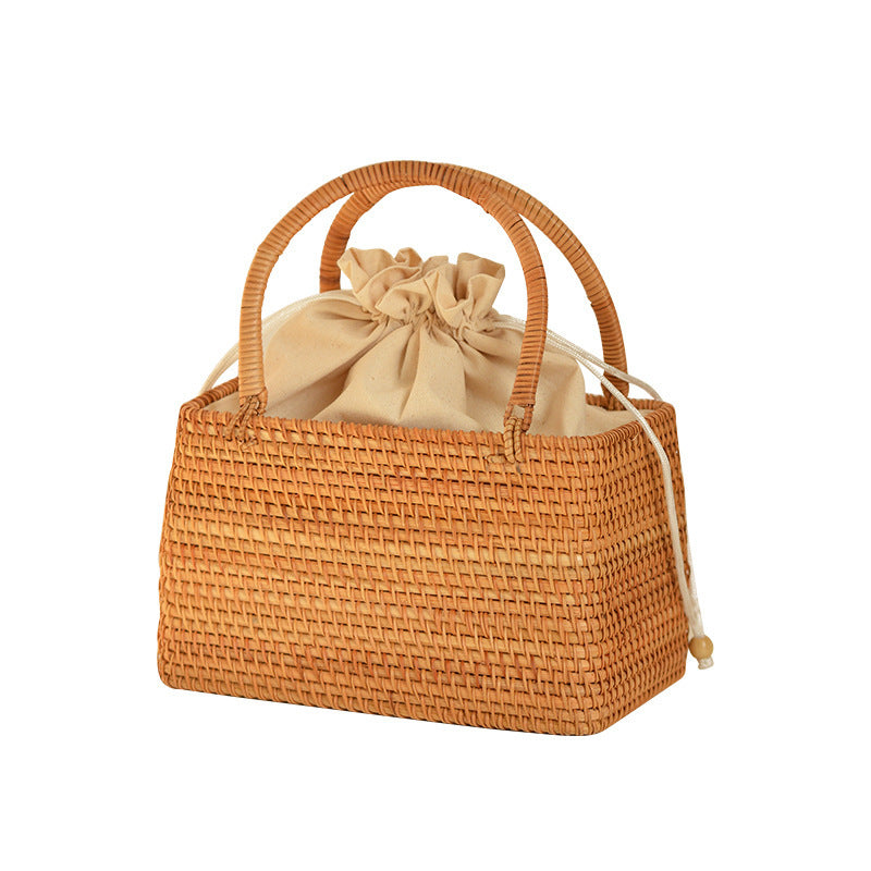 Storage Picnic Outing Basket Hand-woven Rattan Handbag