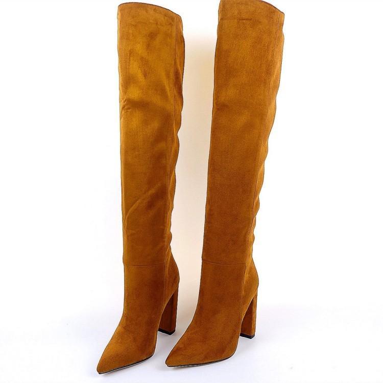 Women's Fashion Over The Knee Stretch Chunky Heel Pointed Toe High Heel Boots