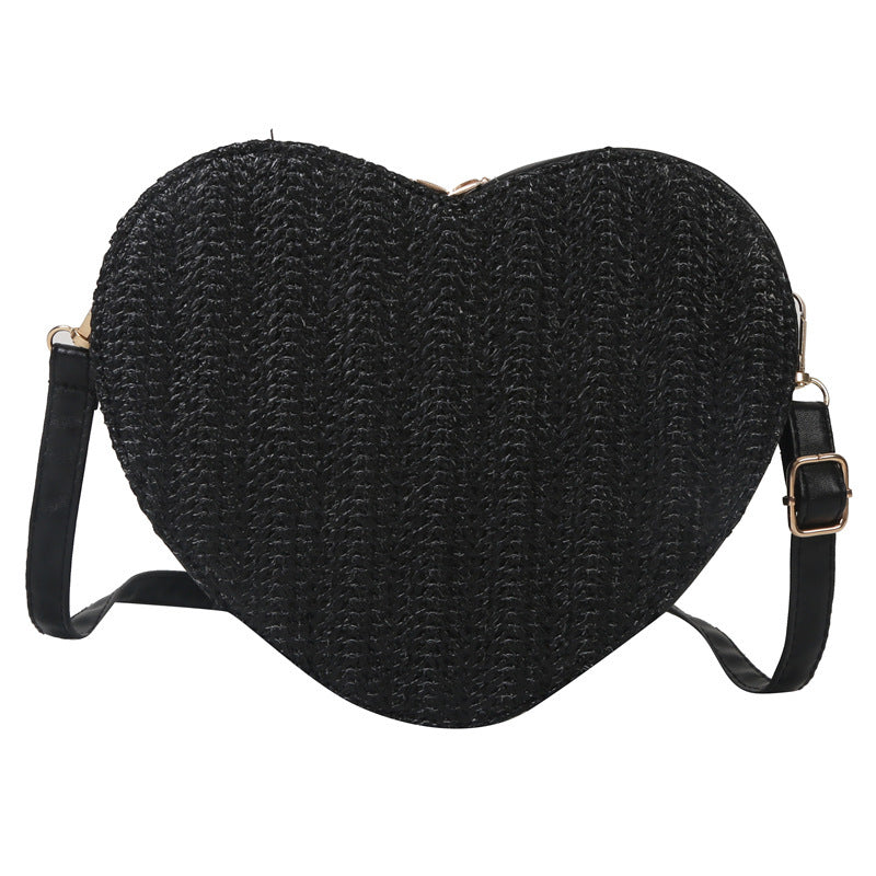 Bolso bandolera mini con forma de corazón y diseño de paja