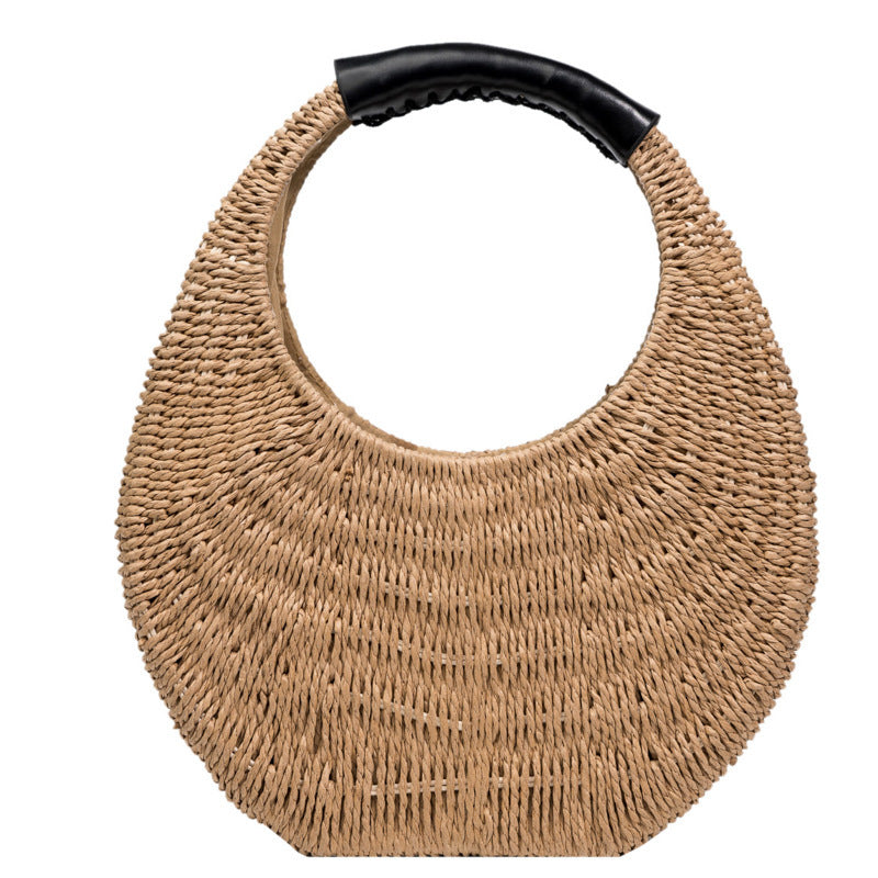 Fashion Oval Simple Rattan Moon Handbag