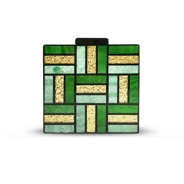 Hot Sale Ladies New Green Patchwork Acrylic Evening Bag