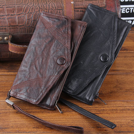 Men's Fashion Goat Leather Pleated Wallet