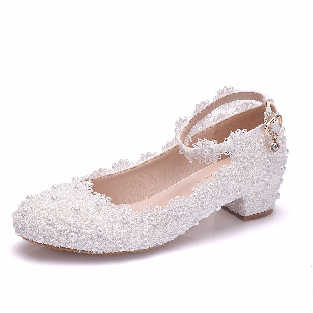 Chaussures de mariage en dentelle blanche pour femmes