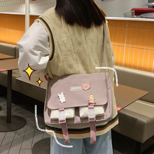 Bolso de hombro tipo mensajero para niña, sencillo, japonés, japonés y coreano, bolso de lona