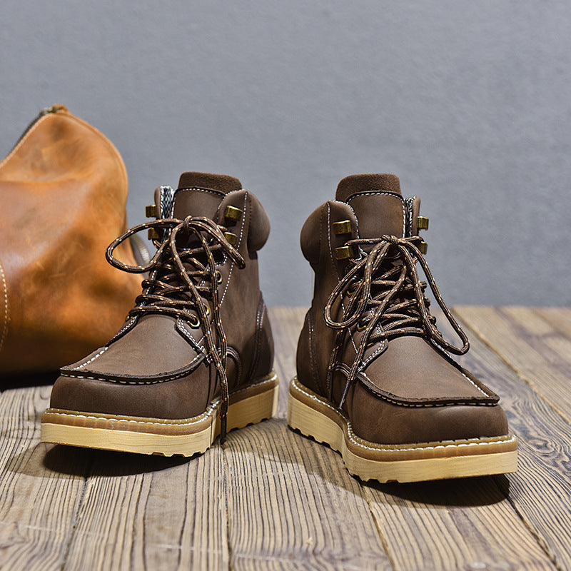 Botas de trabajo de cuero genuino de caña alta de moda informal británica para hombre