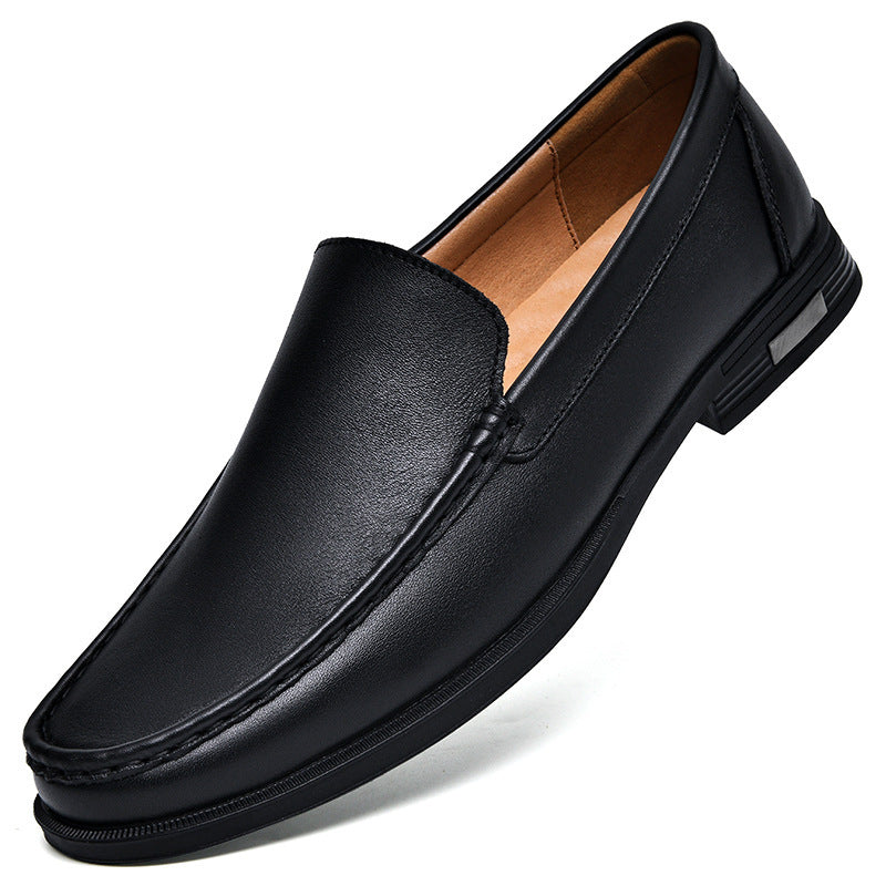 Mocasines de piel de vaca para hombre, estilo británico, para negocios, sin cordones, con agujeros, transpirables