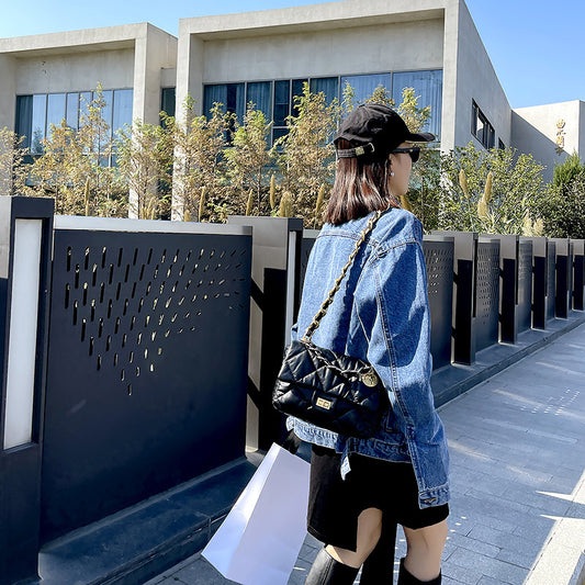 Bolso bandolera de un solo hombro con cadena versátil de cuero de capa superior para mujer