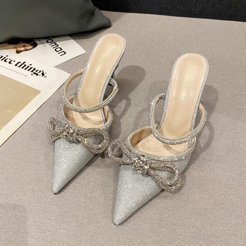 One-word Toe Stiletto High-heeled Mules Sandals