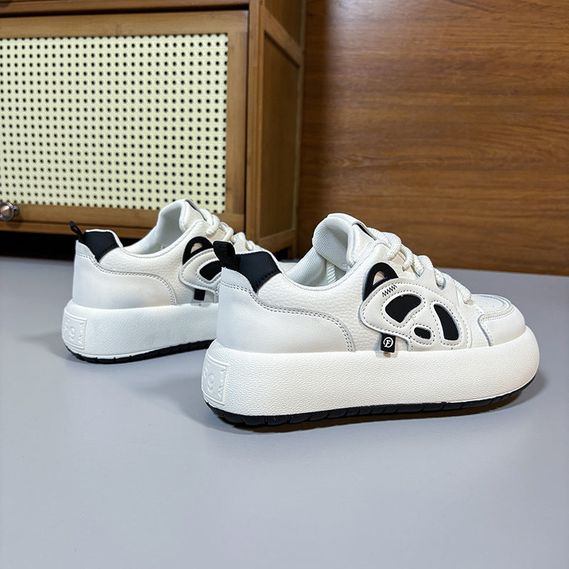 Platform Sneakers Non-slip Sports Casual Black And White Panda Comfortable Breathable Lace Up White Shoes