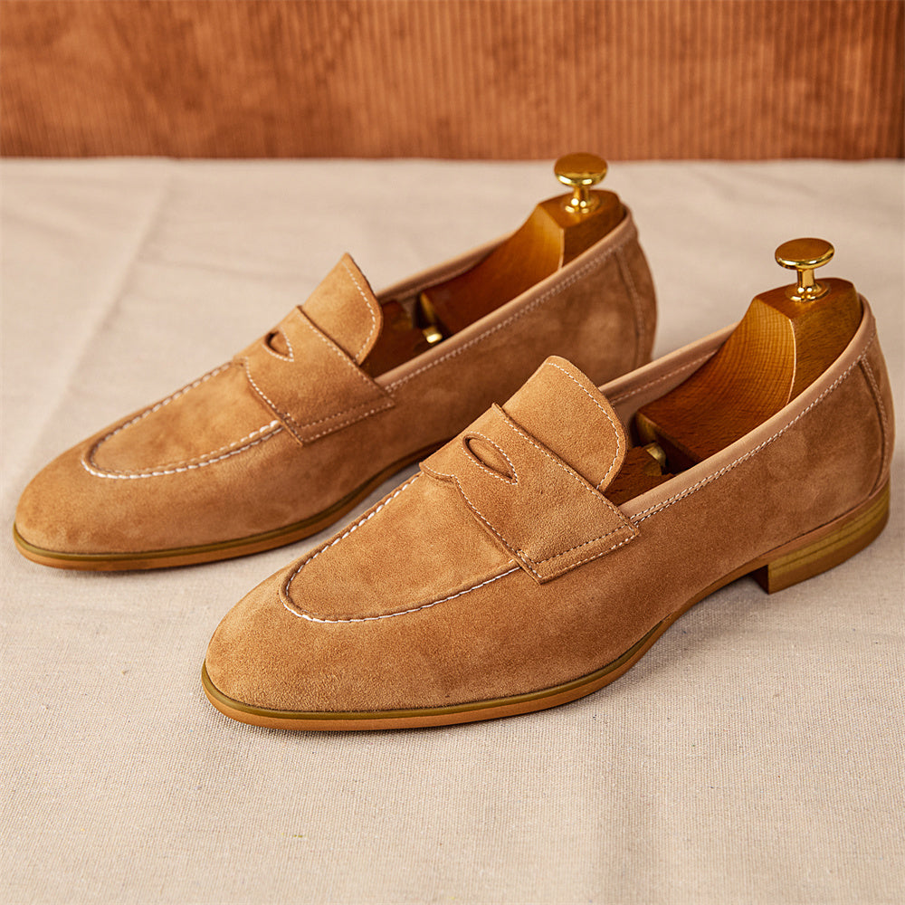 Men's Loafers With Round Toe Brown Suede