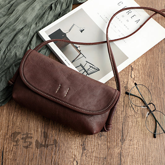 Vintage Literature Style Horizontal Soft Leather Shoulder Bag