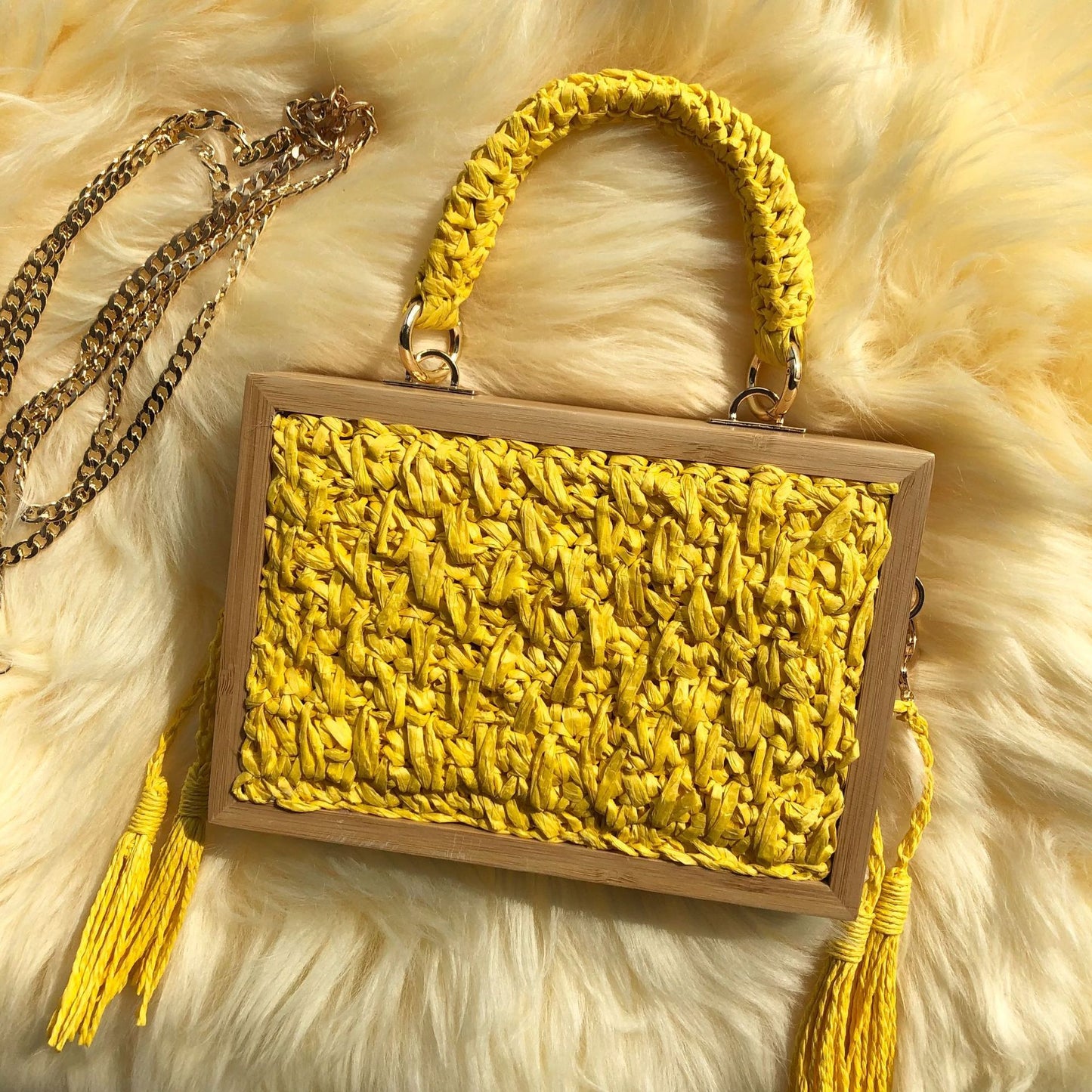 Wooden Frame Straw Bag