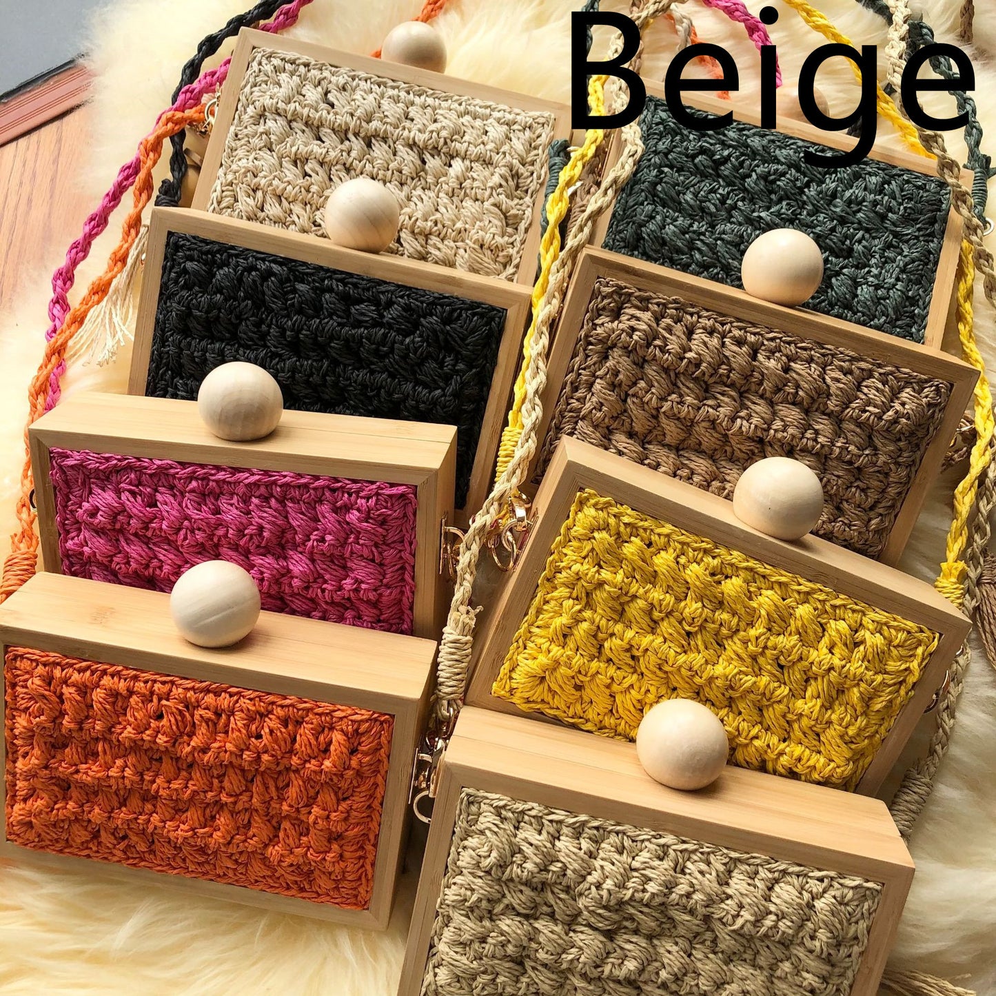 Wooden Frame Straw Bag In Stock Tassel Ball Head Hand Bag Messenger Bag Female Vacation Beach Bag