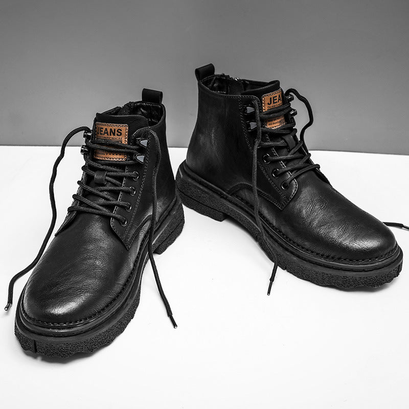 Botas de cuero para hombre, botas de trabajo británicas, impermeables