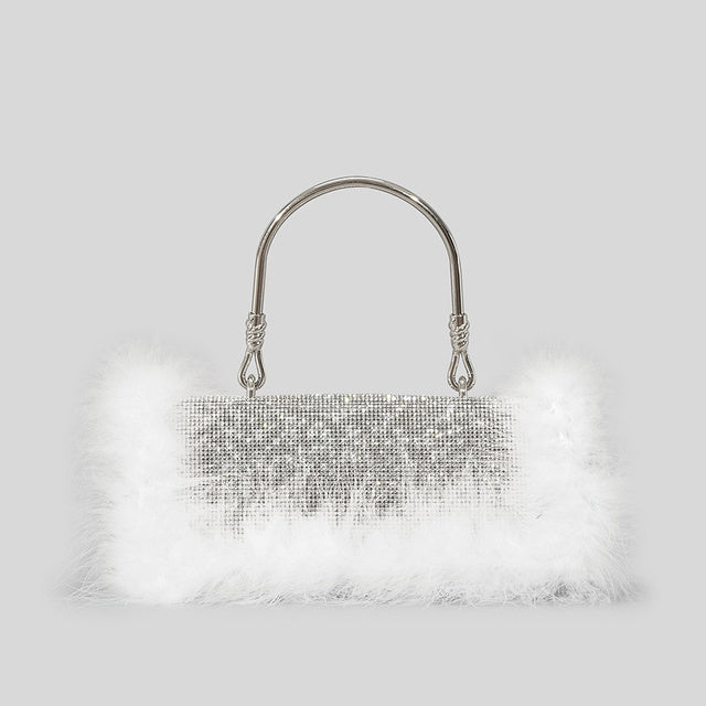 Sac à bandoulière en poils d'autruche Rhinocaster pour femme en poils de vison incrustés de diamants