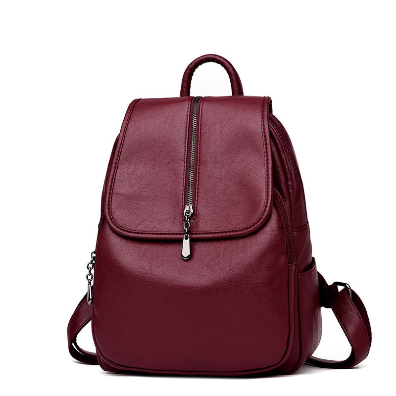 New Trendy Ladies Soft Leather Simple Backpack