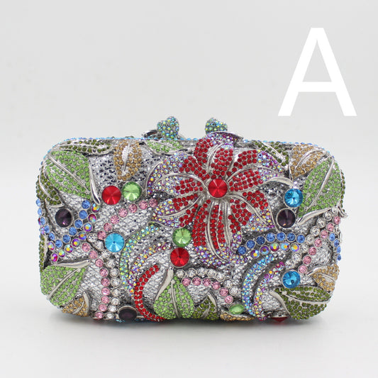 Pochette creuse à strass de couleur fleur pour femme