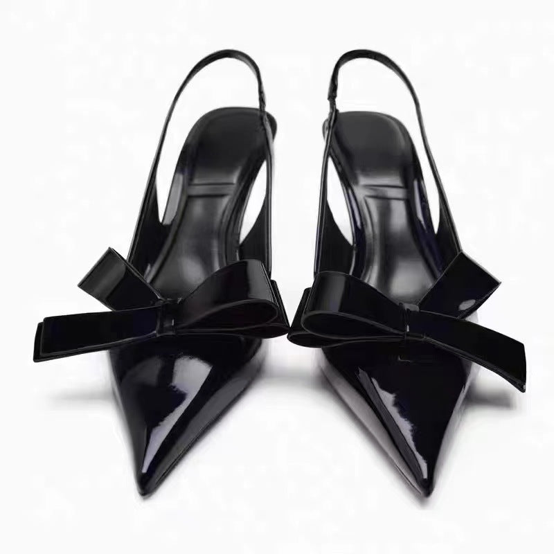 Women's Fashion Bowknot Pointed Patent Leather High Heels