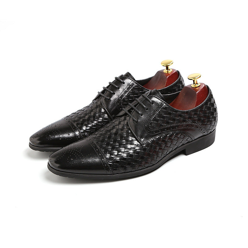 Chaussures d'affaires pointues en cuir tissé britannique pour hommes