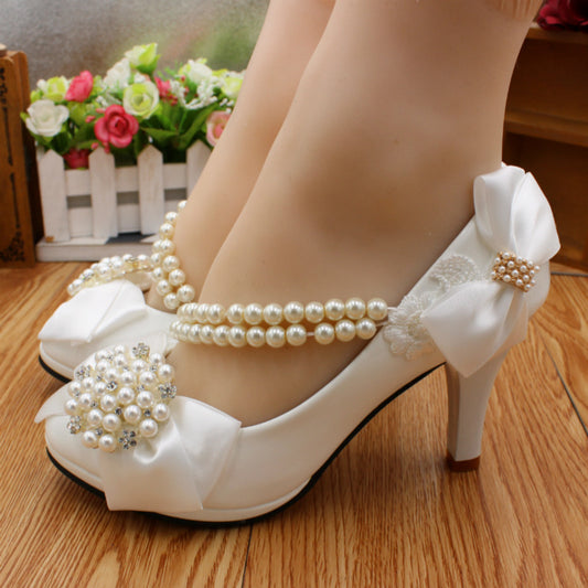 Fashion Simple Bridal Shoes Bow High Heels