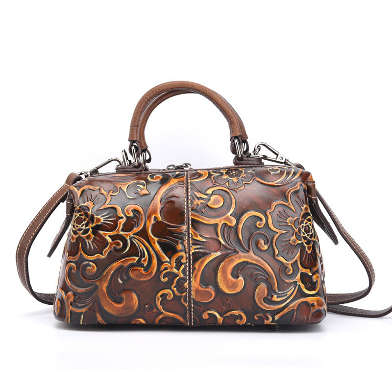 Women's First Layer Cowhide Personalized Hand-printed Handbag