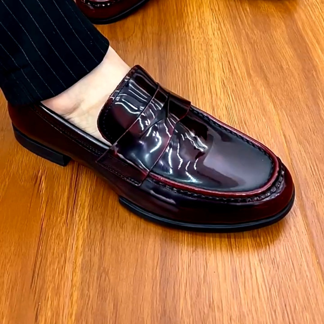 Men's Glossy Pure Leather Business Fashion Leather Shoes