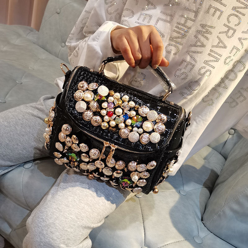 Women's Beaded Rivet Rhinestone Shoulder Bag