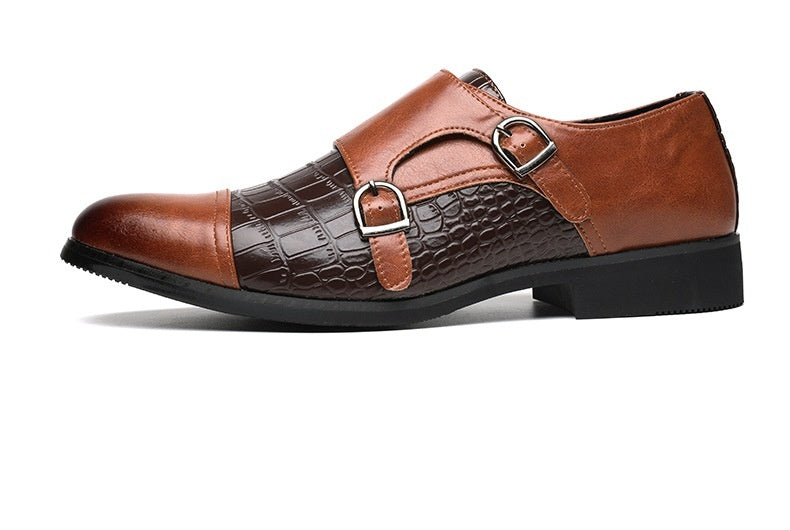 Chaussures en cuir à double bouton pour hommes avec gros motif crocodile