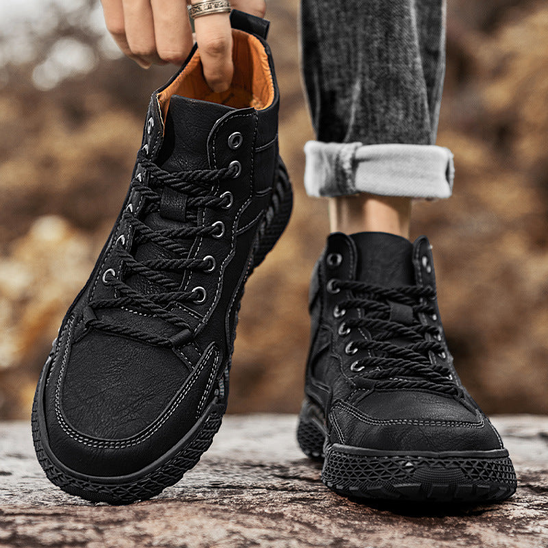 Men's Winter Fleece-lined High-top Leather Shoes