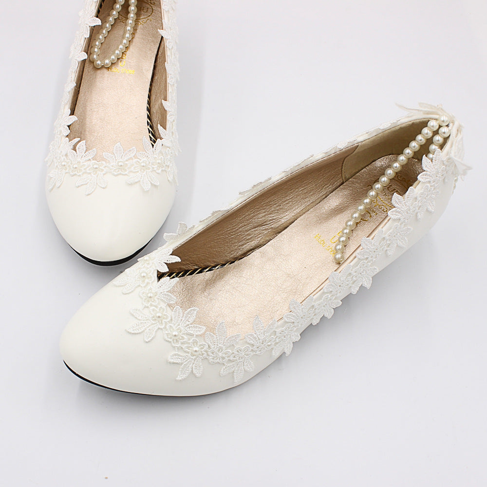 Women's Low Heel Simple White Wedding Shoes