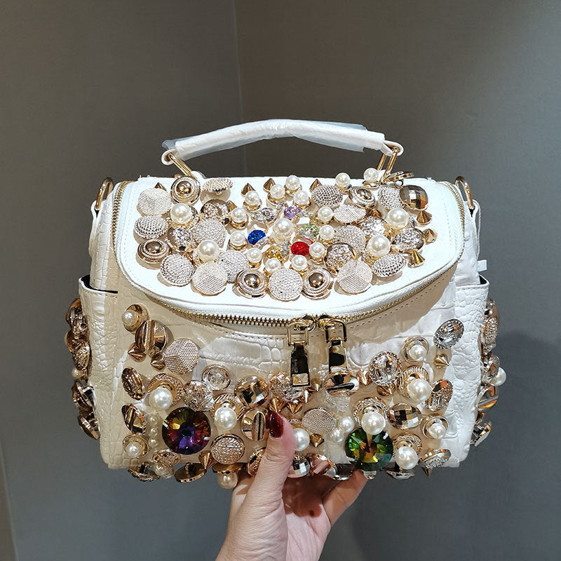 Sac à bandoulière en strass et perles pour femme