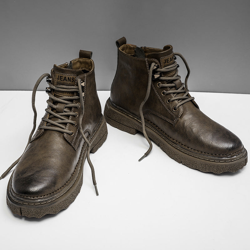 Botas de cuero para hombre, botas de trabajo británicas, impermeables