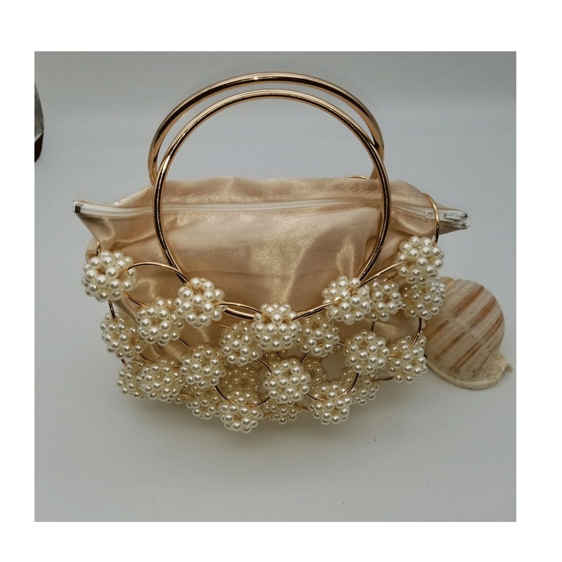 Women's Casual Hand-woven Non-woven Pearl Bucket Bag