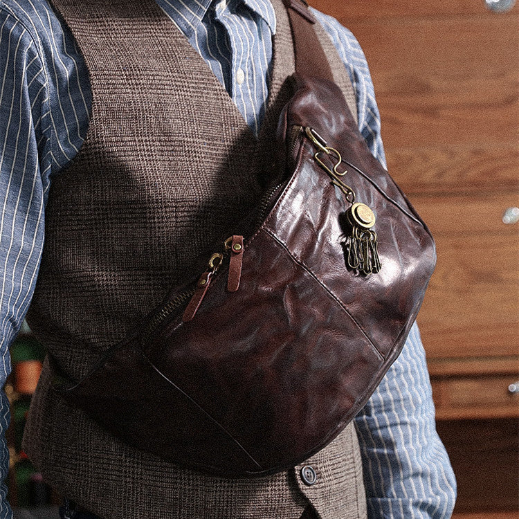 Sac banane en cuir vintage pour homme