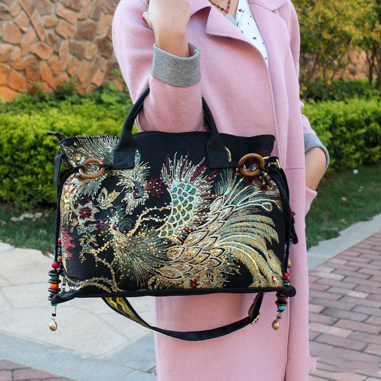 Ethnic Style Gorgeous Golden Silk Peacock Embroidered Bag