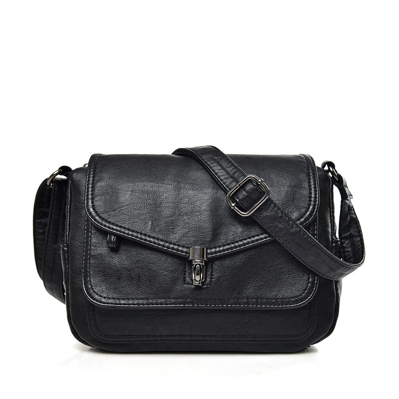 Bolso de hombro de cuero de gran capacidad con bolsillo de tres capas informal para mujer