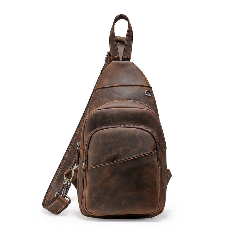 Bolso de pecho Crazy Horseskin para hombre, para actividades al aire libre