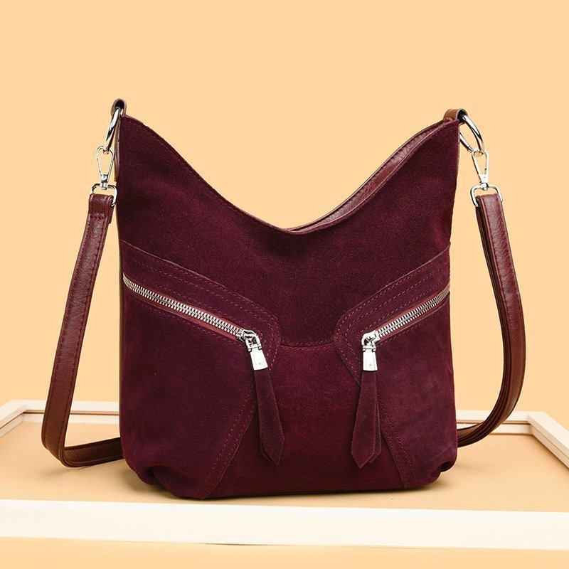 Frosted Cowhide Bucket Bag With New Personality And Versatile